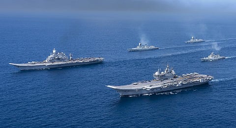 Representational Image: The twin carrier operation conducted using INS Vikramaditya and INS Vikrant (Photo | Twitter)