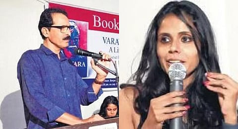 The editors, N Venugopal and Meena Kandasamy. (Photo | Perla Raamu)