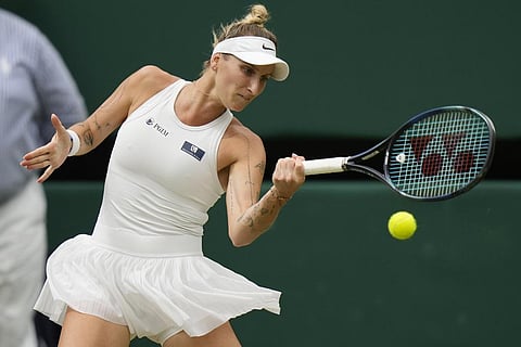 The Czech Republic's Marketa Vondrousova in action against Tunisia's Ons Jabeur during the women's singles final (Photo | AP)