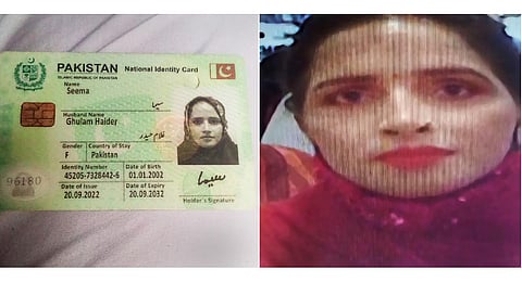 The identity card of Seema Ghulam Haider, a Pakistani mother of four, who sneaked into India to live with a Hindu man whom she befriended through an online game platform. (PTI)