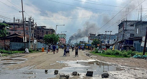 FILE - An image of a standoff between mob and security forces in Imphal East, used for representational purposes only. (Photo | AFP)