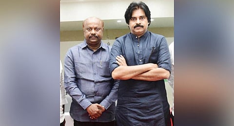 Panchakarla Ramesh Babu with Jana Sena chief Pawan Kalyan | EXPRESS