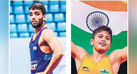 Distressed wrestlers Sujeet Kalkal (left) and Antim Panghal have moved to court
