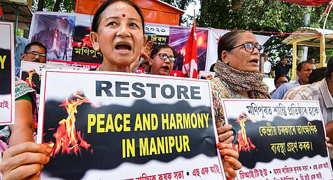 Protests in solidarity with Manipur violence took place in different parts of the country. (Photo | PTI)