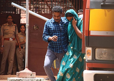 Afsana coming out with her relative after she was released from women’s jail in Thiruvananthapuram. (Photo |B P Deepu)