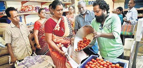 Tomato being sold for `60/kg at a ration shop in Korattur on Tuesday | P Jawahar