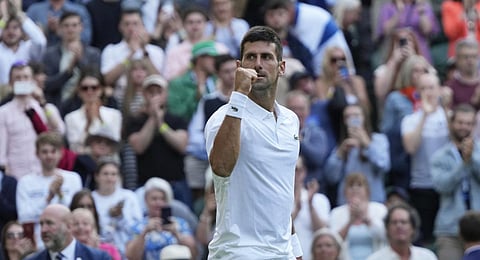 Djokovic, bidding for a record equalling eighth Wimbledon men's title and 24th Grand Slam crown, defeated Jordan Thompson.(Photo | AP)