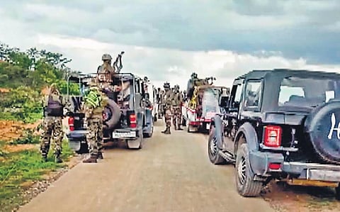 Security forces keeping a vigil in Manipur (Photo | PTI)