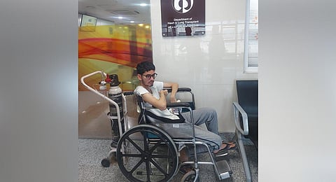 Karthik is currently on oxygen support and is being treated at his uncle’s place in Chaitanyapuri. (Photo | Express)