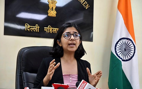 Delhi Commission for Women Chairperson Swati Maliwal during a press conference in New Delhi on Saturday. (Photo | Shekhar yadav, EPS)