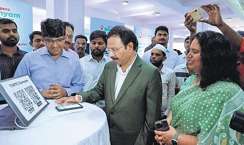 Telangana State Road Transport Corporation, Managing Director, VC Sajjanar launches the mobile app at the RTC Bhavan in Hyderabad on Saturday