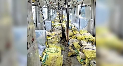 Sandbags are placed in a Metro coach as part of a load test | EXPRESS