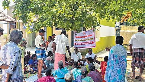Siruvayalur villagers airing their grievances during the Kankiliyanallur panchayat Grama Sabha held on Tuesday in Tiruchy| express