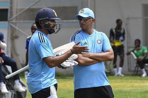 Rohit Sharma and Rahul Dravid. (Photo | AFP)