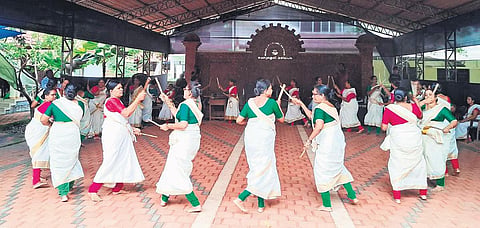 Women during a practice session at Folklore Academy in Kannur. (Photo | Express)