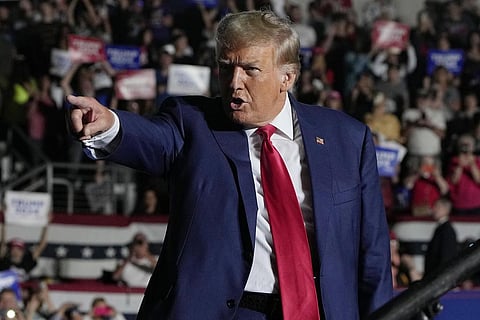 Republican presidential candidate former President Donald Trump arrives for a campaign rally Saturday, July 29, 2023, in Erie, Pa. (Photo | AP)