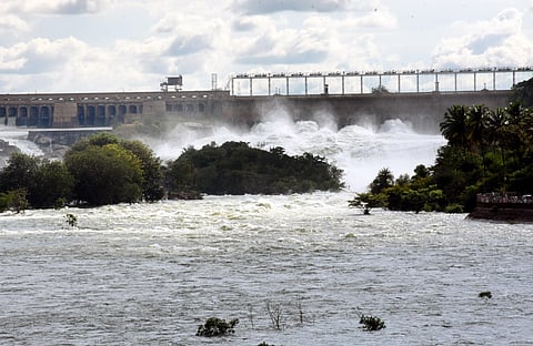 Representational image: Water level of KRS Dam rise due to heavy rain, crest gates released in the Mandya district of Karnataka. (Photo | Udayshankar S, EPS)