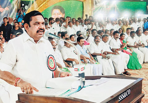 AIADMK general secretary Edappadi K Palaniswami addressing the conference in Madurai on Sunday | K K Sundar