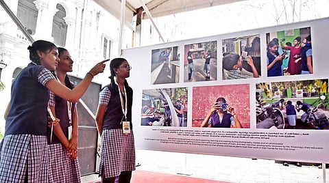 Students of Greater Chennai Corporation schools at an exhibition organised at Ripon building, on the occasion of Madras Day, on Tuesday in Chennai - (Photo | P Jawahar)