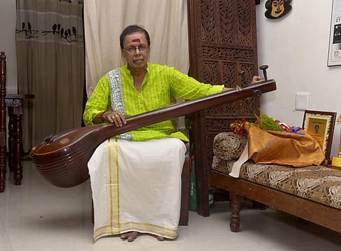 Poet, lyricist and composer R K Damodaran at his home in Kochi. (Photo | A Sanesh)