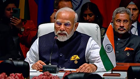 Prime Minister Narendra Modi addresses the plenary Session I of the 15th BRICS Summit in Johannesburg (Photo | PTI)