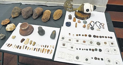 Rare artefacts on display at Ravindra Bharathi on Wednesday. (Photo | Vinay Madapu)