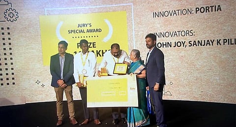 John Joy and Sanjay K Pillai, whose product Portia was among the eight winners. (Photo | Infosys Foundation)