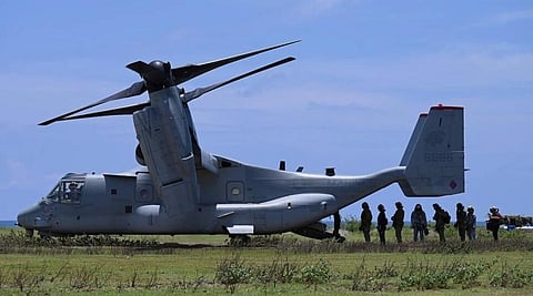 An Osprey aircraft like the one pictured crashed on a remote island off Australia's coast during a drill on Sunday. (Photo | AFP)