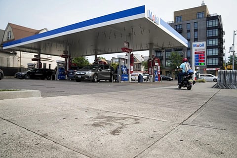 Blood stains the sidewalk at the gas station where O’Shae Sibley was stabbed to death, August 3, 2023. (Photo | AP)
