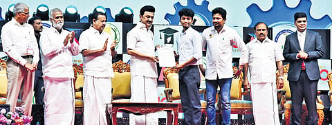 CM MK Stalin handing over appointment order to a youth who completed training under Naan Mudalvan scheme | P Jawahar