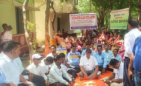 File photo of primary teachers staging agitation in front of the BEO office in Bhubaneswar | Express