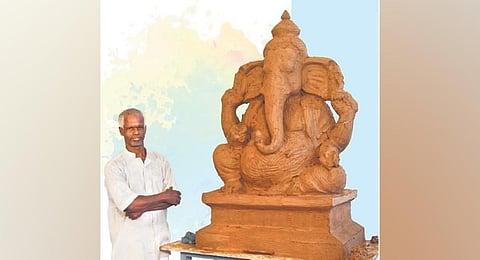 4-foot tall terracotta Ganesha sculpture. (Photo | Express)