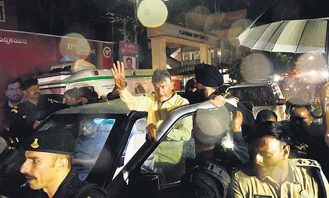 TDP supremo N Chandrababu Naidu being taken to Rajahmundry central jail I Prasant Madugula