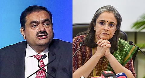 FILE - A collage of Adani Group chairman Gautam Adani (L) and SEBI Chairperson Madhabi Puri Buch, used for representational purposes only. (Photo | PTI)