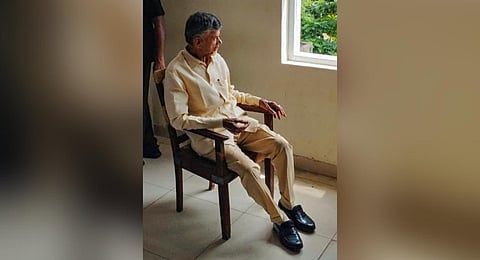 FILE - TDP Chief N Chandrababu Naidu at a court after his arrest in the alleged Andhra Pradesh State Skill Development Corporation scam. (Photo | PTI)