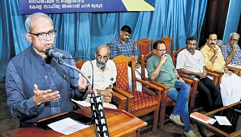 Political economist and author Parakala Prabhakar speaks at a programme organised by Samadarshi in Thrissur | EXPRESS