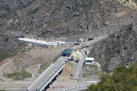 FILE - Azerbaijani checkpoint at the entry of the Lachin corridor, the Armenian-populated breakaway Nagorno-Karabakh region's only land link with Armenia, Aug 30, 2023. (Photo | AFP)