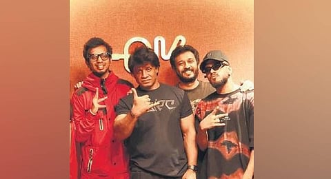 MC Bijju, Rahul Dit-O, along with actor Vijay Kumar and composer Charan Raj.
