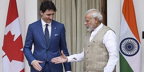 PM Narendra Modi (R) with Canada PM Justin Trudeau (Photo | PTI)