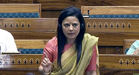 Trinamool Congress (TMC) MP Mahua Moitra speaks in the Lok Sabha during the Special Session of Parliament, Sept 20, 2023. (Photo | Sansad TV)