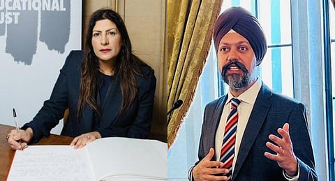A collage of British Sikh lawmakers Preet Kaur Gill (L) and Tanmanjeet Singh Dhesi, used for representational purposes only. (Photo | AP)