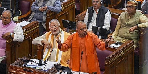 Uttar Pradesh Chief Minister Yogi Adityanath speaking in the UP Assembly (File photo | PTI)