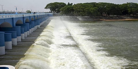 Cauvery water gushes through the Kallanai (Grand Anaicut) shutters for Kuruvai cultivation in the delta region. (File Photo: MK Ashok Kumar | EPS)