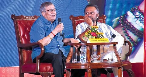 Surendra Mohan Pathak and Consulting Editor of Sunday Standard Ravi Shankar speak at a session on crime fiction | Express
