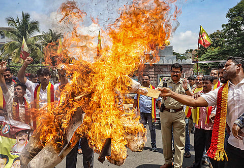 FILE PHOTO | Pro-Kannada activists during a protest against the release of Cauvery river water to Tamil Nadu. (PTI)