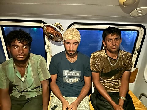Three of the men who were arrested near Okha in Gujarat (Photo | Express)