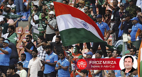 Fans cheer during the Asia Cup cricket match between India and Pakistan at Pallekele, Sri Lanka, Saturday, Sept. 2, 2023. (Photo | PTI)