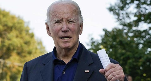 US President Joe Biden speaks to members of the media after attending Mass at St. Edmond Roman Catholic Church in Rehoboth Beach, Del., Sunday, Sept. 3, 2023. (AP)