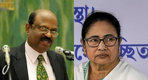 FILE - A collage of West Bengal Chief Minister Mamata Banerjee (R) and Governor CV Ananda Bose(L), used for representational purposes only.