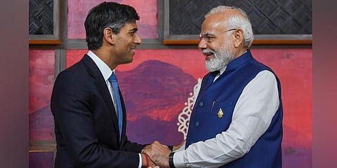 UK PM Rishi Sunak with PM Narendra Modi (File Photo | PTI)